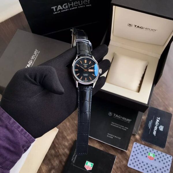 Tag Heuer Grand Carrera Calibre 5 Day Date Black Dial Black Leather Automatic Mens Watch firstcopy