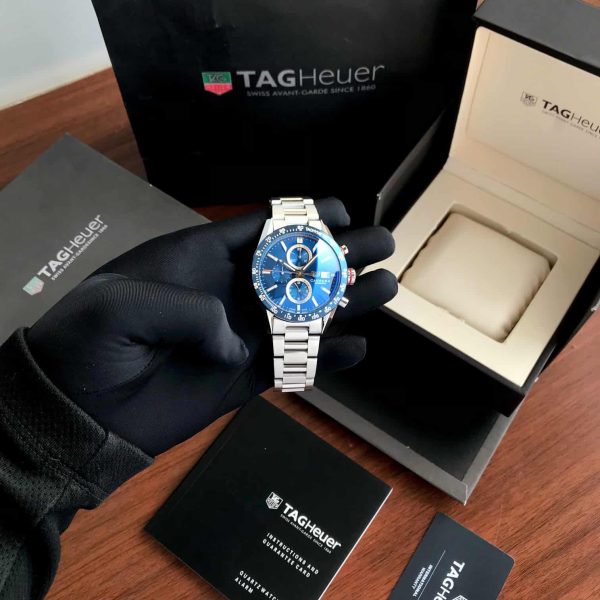 Tag Heuer Calibre 16 Silver Blue Dial Japanese Quartz Chronograph Mens Watch firstcopy