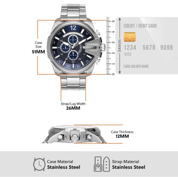 Diesel Mega Chief firstcopy DZ4417 Silver Blue Chronograph Men’s Watch