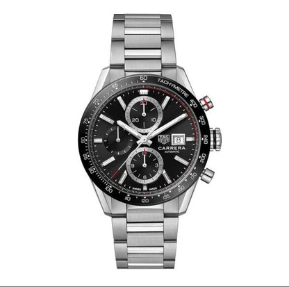 Tag Heuer Calibre 16 Silver Black Dial Japanese Quartz Chronograph Mens Watch firstcopy
