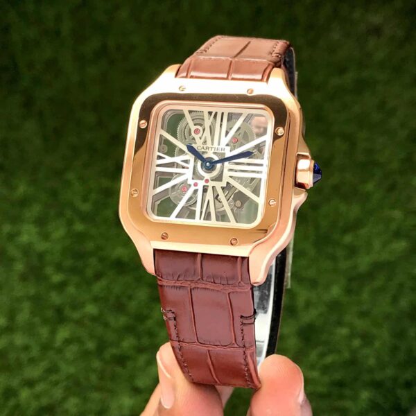 Cartier Santos De firstcopy Skeleton Brown Leather Strap Automatic Men’s Watch