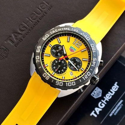 Tag Heuer Formula 1 Yellow Stainless Steel Japanese Quartz Chronograph Mens Watch firstcopy