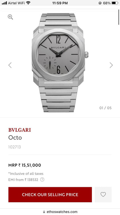 Bvlgari Octo Finissimo Firstcopy Full Grey Swiss ETA Automatic Men's Watch