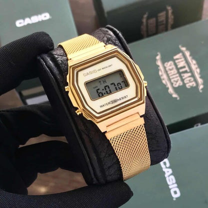 Casio Vintage firstcopy A700WM-7ADF Gold Digital Dial Mesh Band Watch