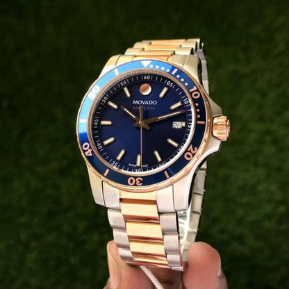 Movado Series 800 firstcopy Two Tone Blue Dial Stainless Steel Men’s Watch