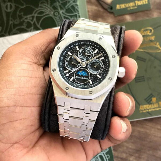 Audemars Piguet Perpetual Calendar Open Worked Silver Black Dial Automatic Mens Watch - Watch Studio