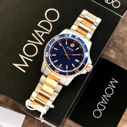 Movado Series 800 firstcopy Two Tone Blue Dial Stainless Steel Men’s Watch