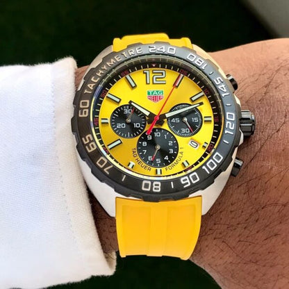 Tag Heuer Formula 1 Yellow Stainless Steel Japanese Quartz Chronograph Mens Watch firstcopy