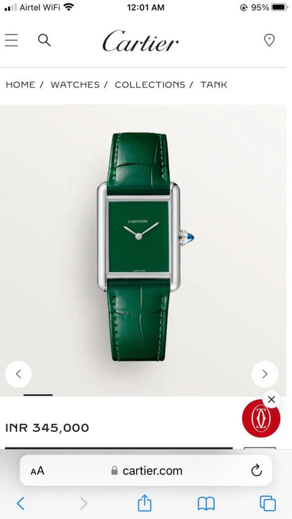 Cartier Tank Must firstcopy Japanese Premium Medium Silver Green Unisex Watch