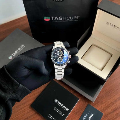 Tag Heuer Calibre 16 Silver Black Dial Japanese Quartz Chronograph Mens Watch firstcopy