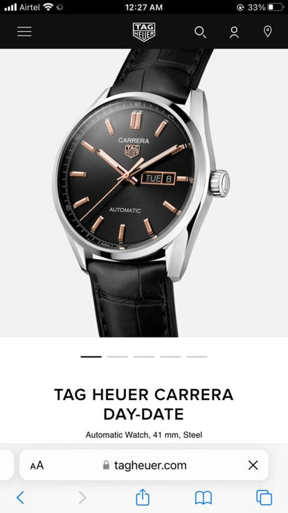Tag Heuer Grand Carrera Calibre 5 Day Date Black Dial Black Leather Automatic Mens Watch firstcopy