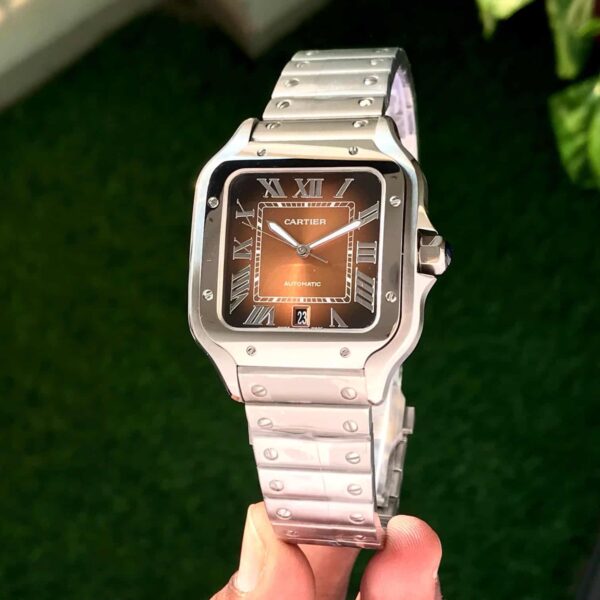 Cartier Santos De firstcopy Silver Brown Swiss ETA Movement Automatic Men’s Watch
