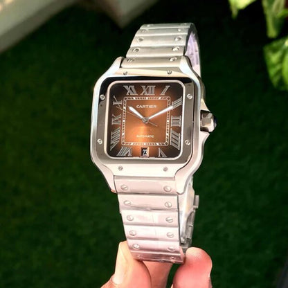 Cartier Santos De firstcopy Silver Brown Swiss ETA Movement Automatic Men’s Watch