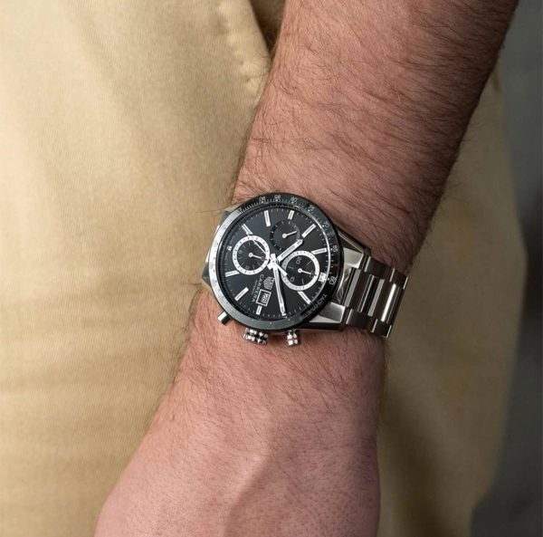 Tag Heuer Calibre 16 Silver Black Dial Japanese Quartz Chronograph Mens Watch firstcopy