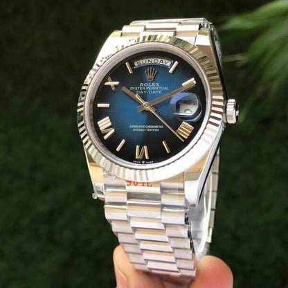 Rolex Day-Date 41 Silver Blue Ombre Dial Swiss ETA Firstcopy Watch