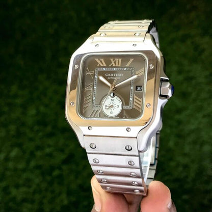 Cartier De Santos firstcopy Stainless Steel Grey Dial Dual Time Premium Automatic Men’s Watch