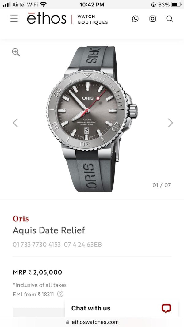 Oris Aquis Date Relief Men’s Sports Store Quality Firstcopy Replica ETA Watch