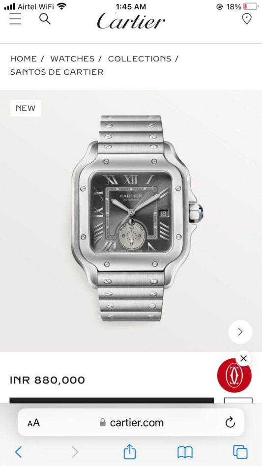 Cartier De Santos firstcopy Stainless Steel Grey Dial Dual Time Premium Automatic Men’s Watch