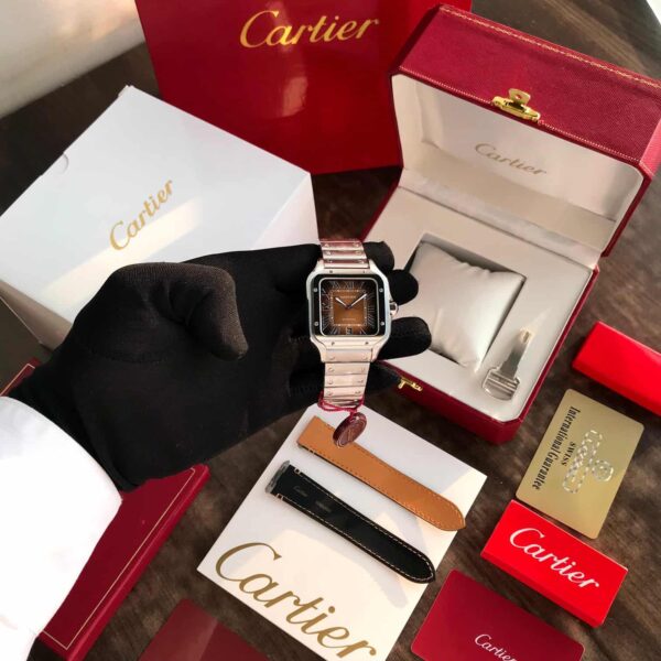 Cartier Santos De firstcopy Silver Brown Swiss ETA Movement Automatic Men’s Watch