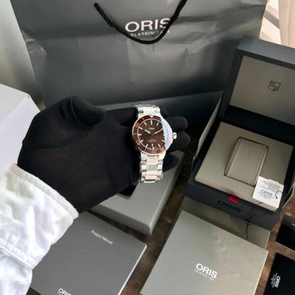 Oris Aquis Date Silver Brown Dial Men’s Sports Firstcopy Replica ETA Watch