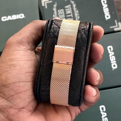 Casio Vintage firstcopy A700WM-7ADF Rosegold White Digital Dial Mesh Band Watch