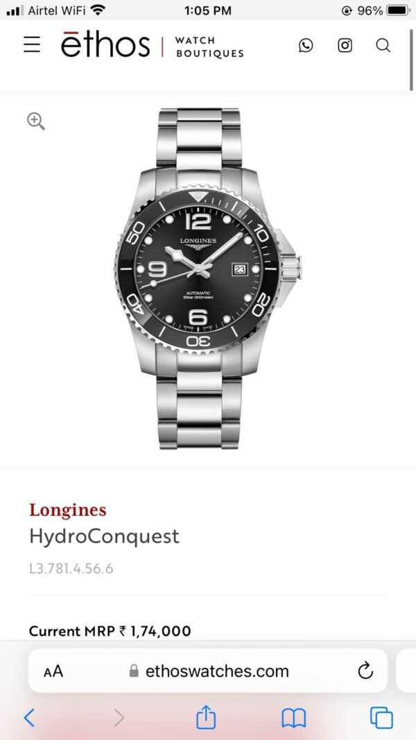 Longines HydroConquest firstcopy Silver Black Dial Premium Automatic Men’s Watch