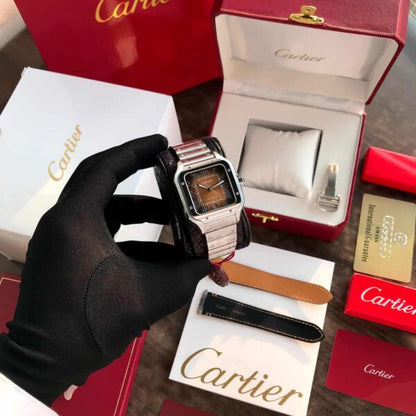 Cartier Santos De firstcopy Silver Brown Swiss ETA Movement Automatic Men’s Watch