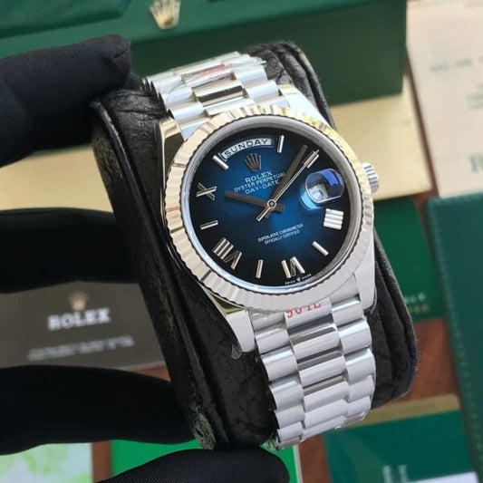 Rolex Day-Date 41 Silver Blue Ombre Dial Swiss ETA Firstcopy Watch