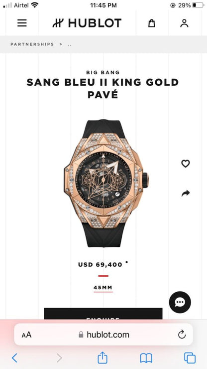 Hublot Big Bang King Sang Bleu firstcopy Rose Gold Diamond Premium Men’s Watch