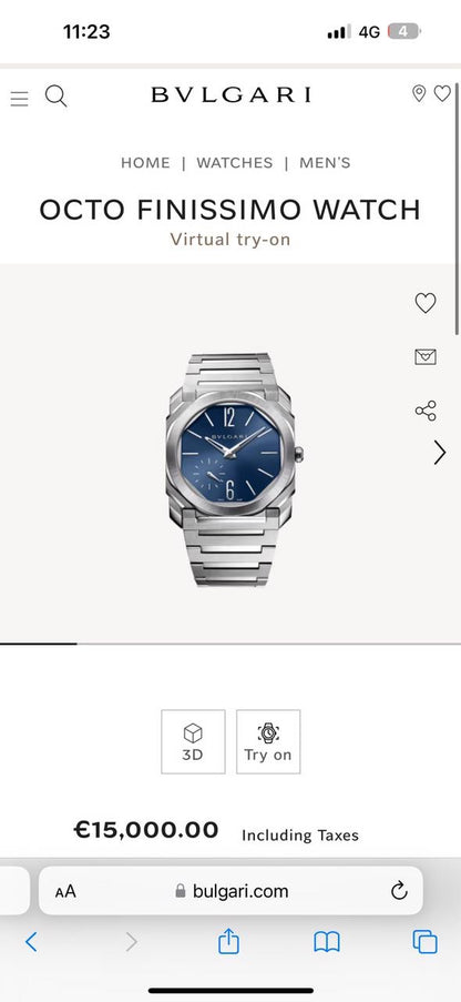 Bvlgari Octo Finissimo Firstcopy Silver Blue Swiss ETA Automatic Slim Men's Watch