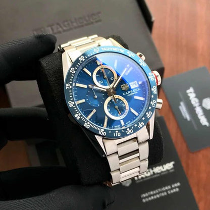 Tag Heuer Calibre 16 Silver Blue Dial Japanese Quartz Chronograph Mens Watch firstcopy
