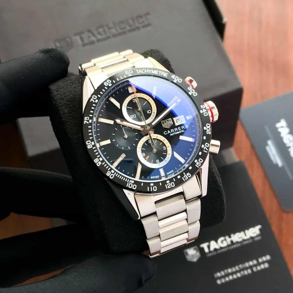 Tag Heuer Calibre 16 Silver Black Dial Japanese Quartz Chronograph Mens Watch firstcopy