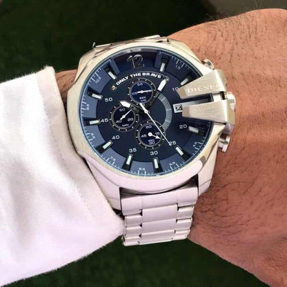 Diesel Mega Chief firstcopy DZ4417 Silver Blue Chronograph Men’s Watch
