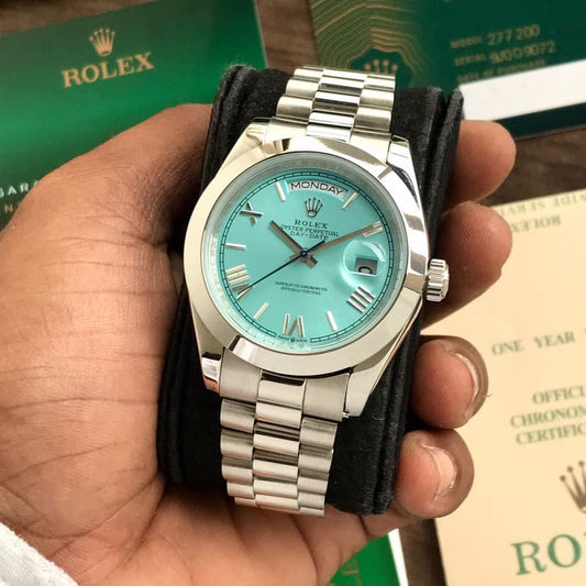Best Price Rolex Day Date 41 Silver Blue Ambre Dial Swiss ETA Automatic Mens Watch firstcopy