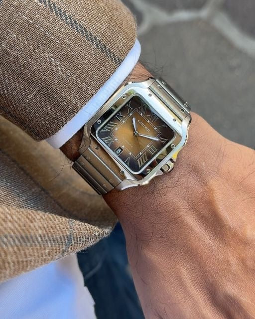 Cartier Santos De firstcopy Silver Brown Swiss ETA Movement Automatic Men’s Watch