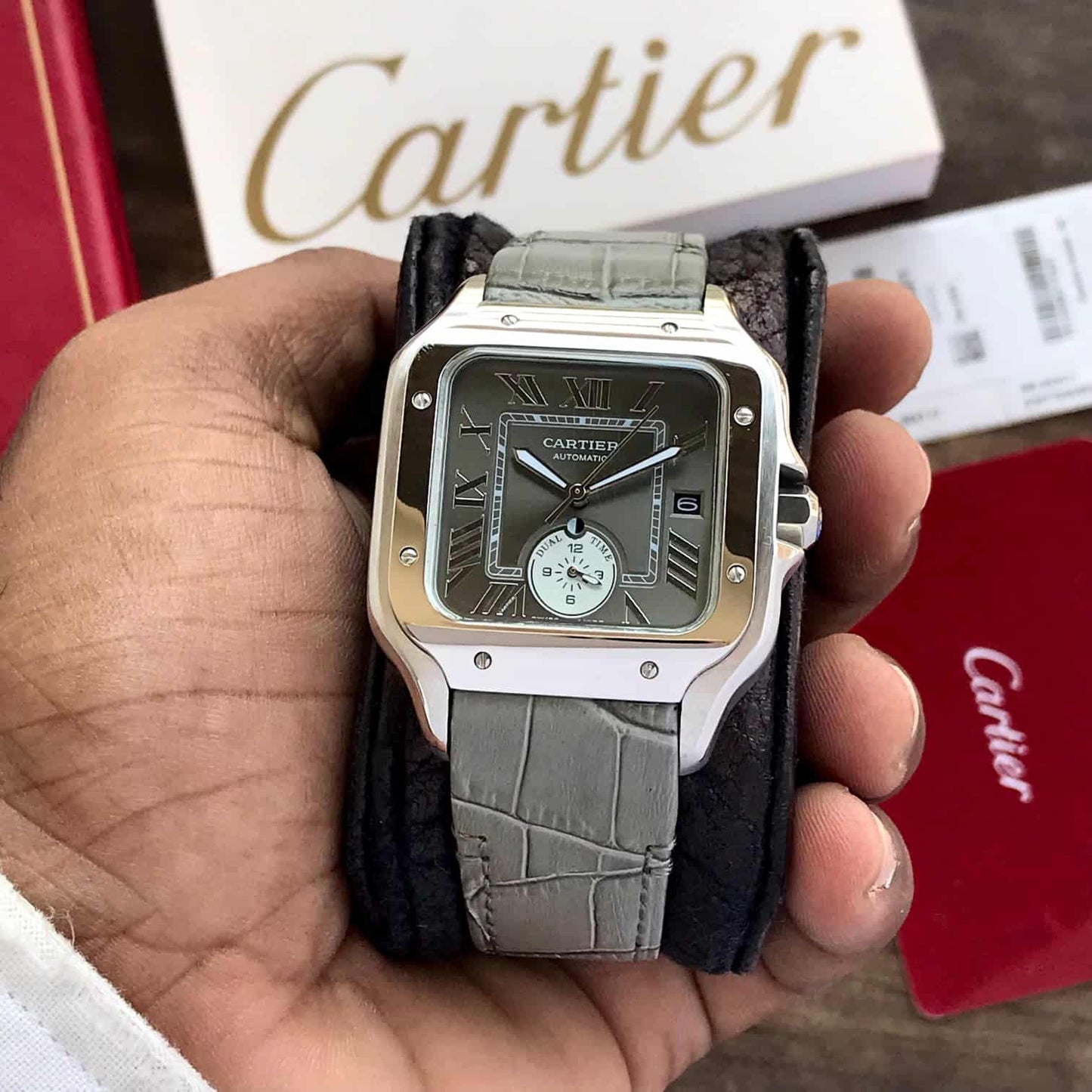 Cartier De Santos firstcopy Dual Time Grey Premium Automatic Men’s Watch