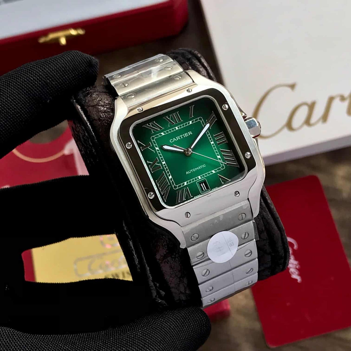 Cartier De Santos firstcopy Silver Green Dial Swiss ETA Movement Men’s Watch