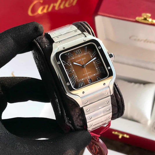 Cartier Santos De firstcopy Silver Brown Swiss ETA Movement Automatic Men’s Watch