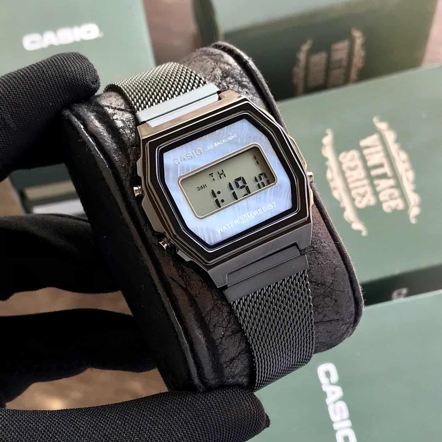 Casio Vintage firstcopy A700WM-7ADF Black Blue Digital Dial Mesh Band Watch