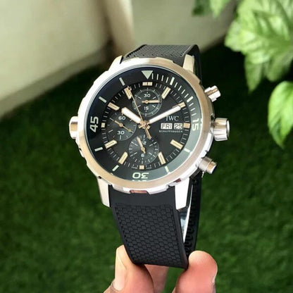 IWC Aquatimer Chronograph Day Date firstcopy Black Dial Black Belt Men’s Watch