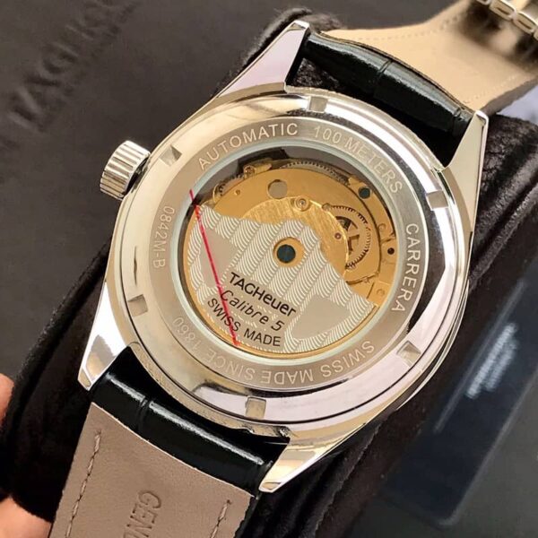 Tag Heuer Grand Carrera Calibre 5 Day Date Black Dial Black Leather Automatic Mens Watch firstcopy