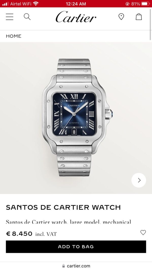 Cartier De Santos firstcopy Silver Blue Swiss ETA Automatic Men’s Watch