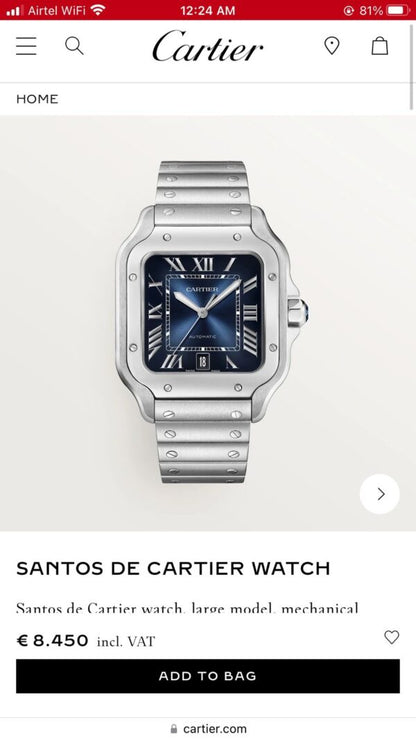 Cartier De Santos firstcopy Silver Blue Swiss ETA Automatic Men’s Watch