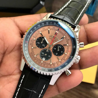 Breitling Navitimer B01 Firstcopy Brown Dial Black Leather Chronograph Men's Watch