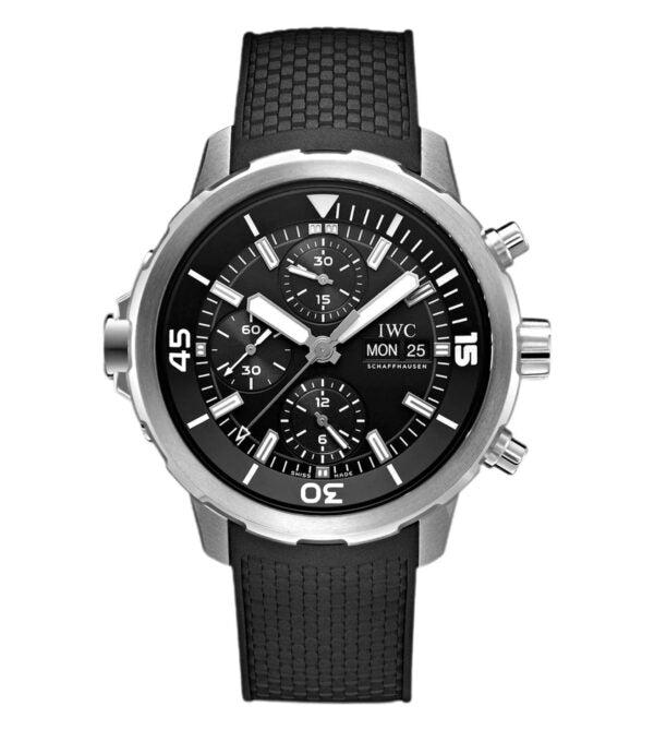 IWC Aquatimer Chronograph Day Date firstcopy Black Dial Black Belt Men’s Watch