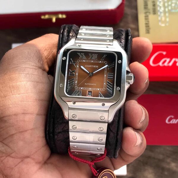 Cartier Santos De firstcopy Silver Brown Swiss ETA Movement Automatic Men’s Watch