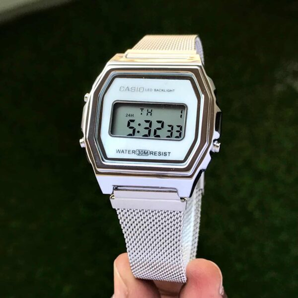 Casio Vintage firstcopy A700WM-7ADF Silver White Digital Dial Mesh Band Watch