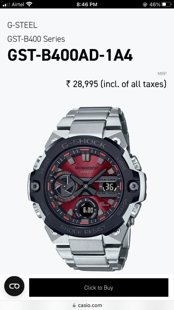 Casio G-Shock G-Steel firstcopy GST-B400 Stainless Steel Red Dial Men’s Watch