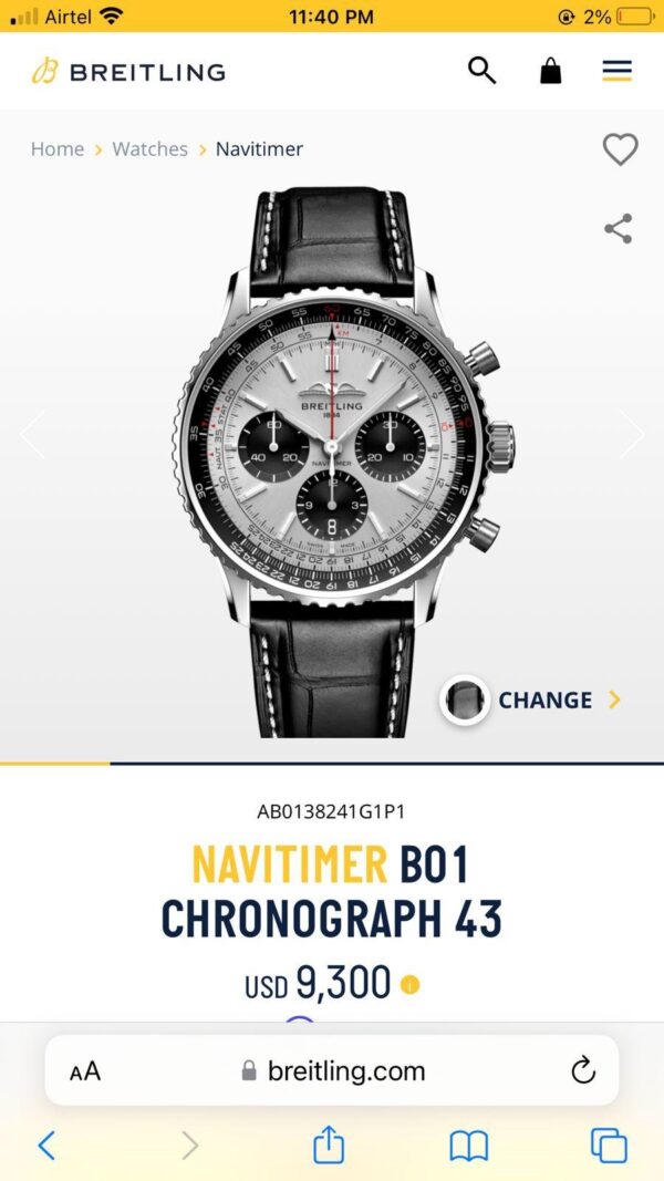 Breitling Navitimer B01 Firstcopy Grey Dial Chronograph Men's Watch