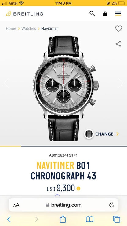 Breitling Navitimer B01 Firstcopy Grey Dial Chronograph Men's Watch